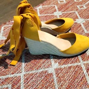 Yellow suede wedges